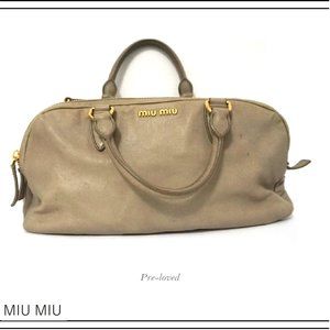 MIU MIU PALE GREEN GREY GLAZED TOP HANDLE SATCHEL